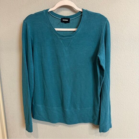Monrow Sweaters - Monrow | S | slub French terry aqua blue crewneck cotton blend sweater